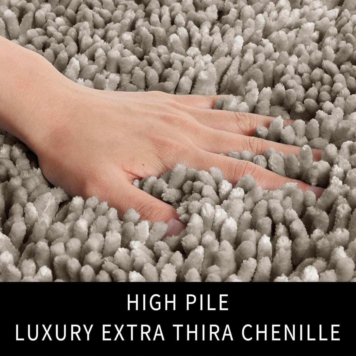 Yimobra Toilet Rugs U Shaped Washable, Extra Thick Soft Absorbent Chenille Contour Bathroom Rugs for Toilet 24x20 Inch, Quick Dry Non Slip Toilet Mat for Bath Floor, Light Brown