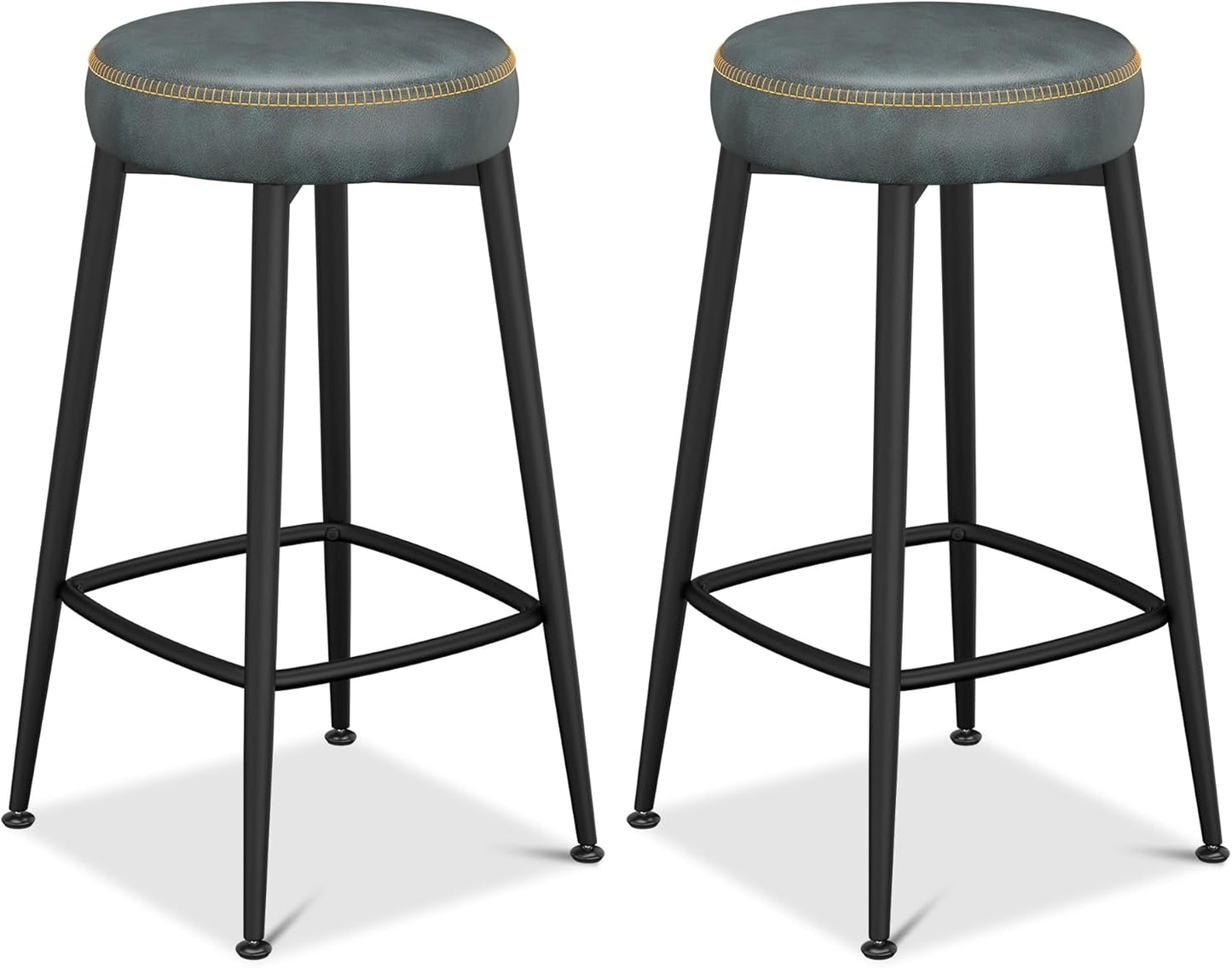 Counter Height Bar Stools, 26" H Backless Bar Stools Set of 4, Upholstered Faux Leather Kitchen Counter Stools, Mid Century Modern, Kitchen Island Home Bar, Pub, Black Blue