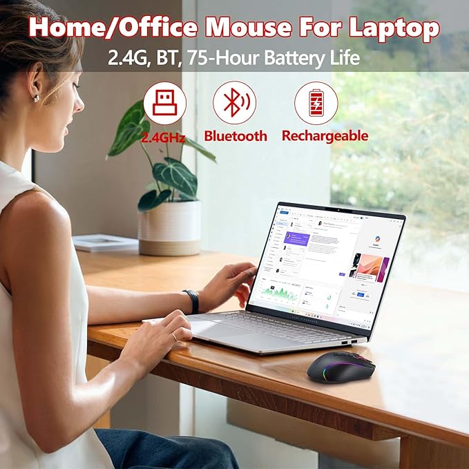 Premium Wireless Bluetooth Versatile Mouse,8000 DPI,6 RGB Backlit,USB C Rechargeable,Ergonomic,2.4G/BT/Wired,Rapid Fire Key,75-Hour Power Capacity,Ideal For Gaming/Office/Home/PC Computer/Laptop/Mac