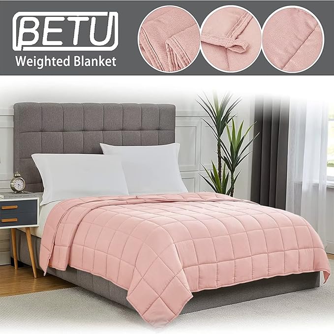 Pink Weighted Blanket for Adults 12lbs, 48"x72", Twin Full Size Cooling Heavy Throw Blanket for 110-130lbs, Microfiber Soft Thick Big Blankets Weighted Comforter Gift for Sleeping