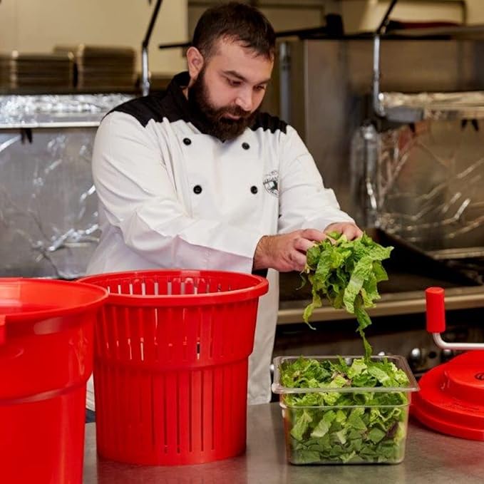 5 Gallon Commercial Salad Spinner Salad Dryer Remove Excess Water for Crisp & Fresh Salad Sealed Gearbox Built-in Brake System Durable Spinner Mechanism for Restaurants & Catering by Chef Master 90005