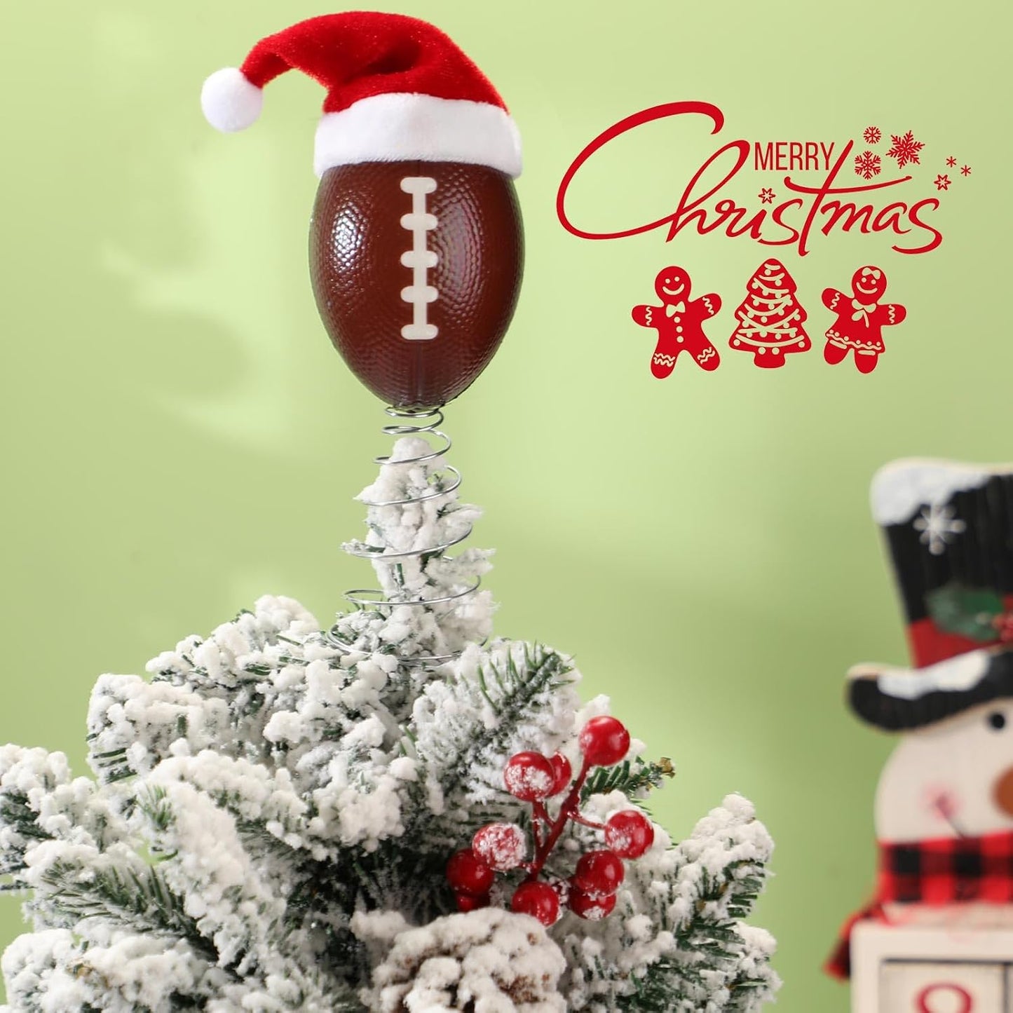 Soulchen 3.4 Inch Football Christmas Tree Topper Ornament - Mini Tree Top Decor, Home Xmas Party & Tabletop Display - Gift for Men, Senior Fans, Players & Teams