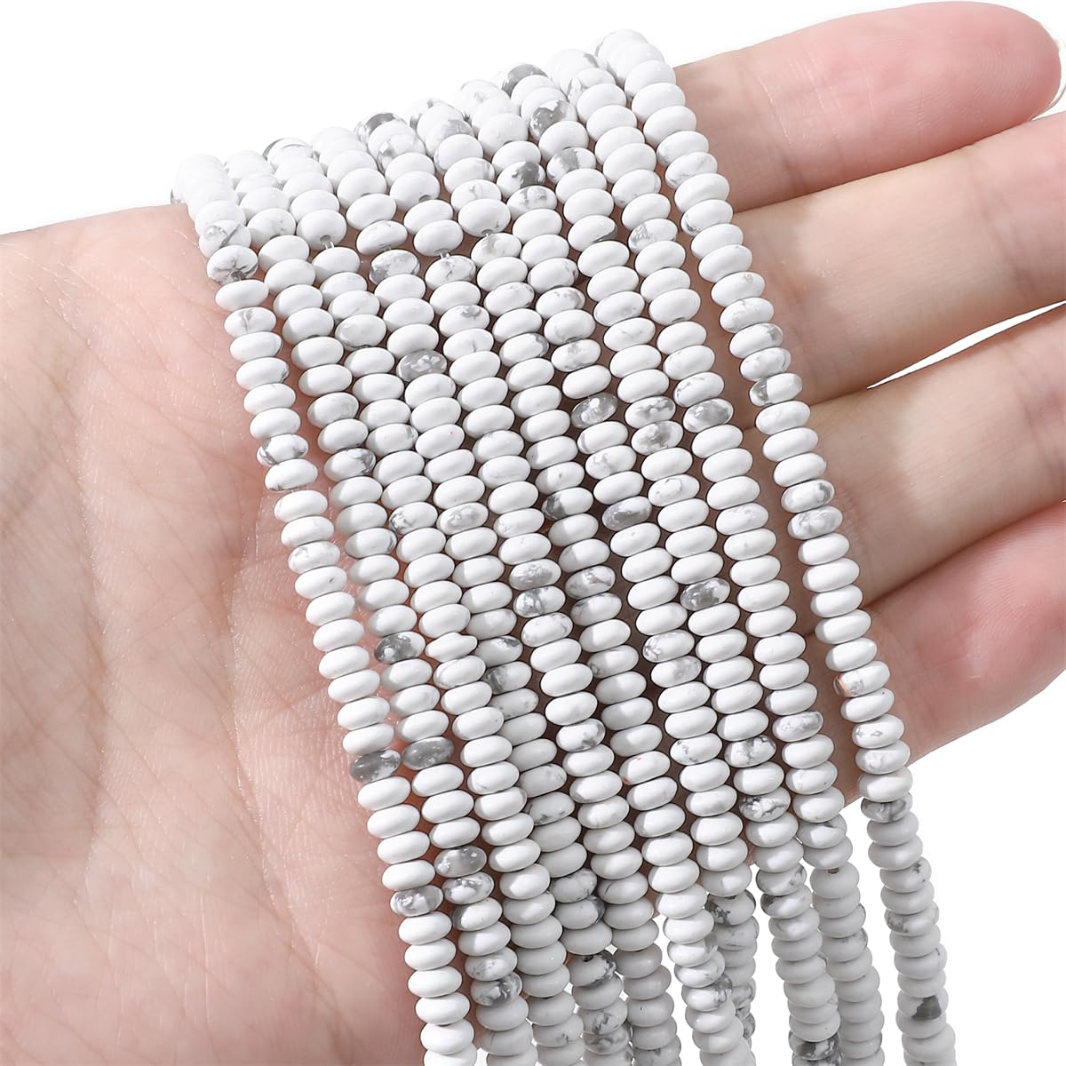 BEADIA Natural White Howlite Disk Stone Beads 4x2mm 160pcs Rondelle Loose Semi Gemstone Beads for Jewelry Making Design