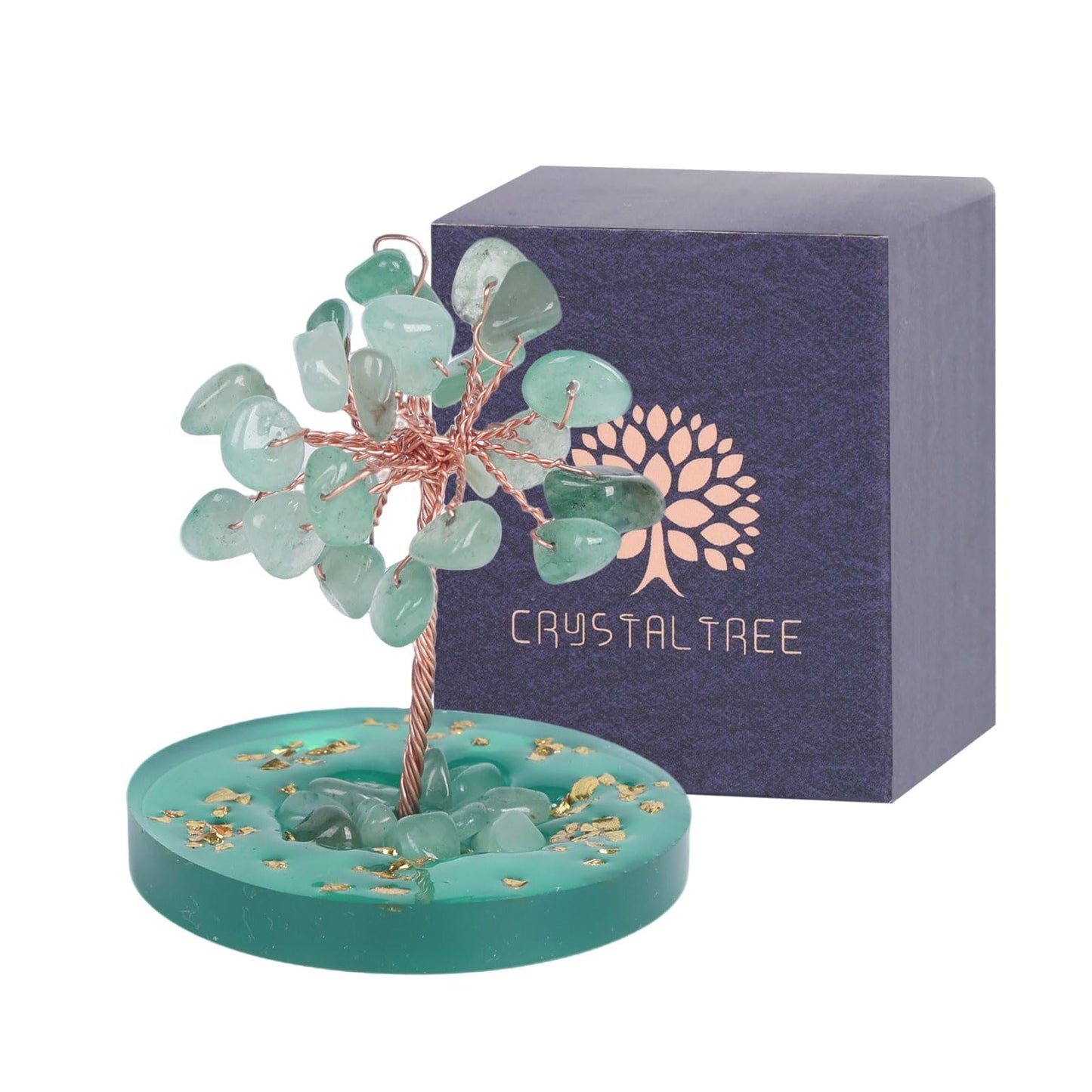 Pretty Jolly Small Mini 7 Chakra Healing Stones Crystals Tree of Life Positive Energy Gemstone Money Tree Meditation Reiki Gifts with Acrylic Glue Base for Home,Office,Desk Feng Shui Decor(Green)