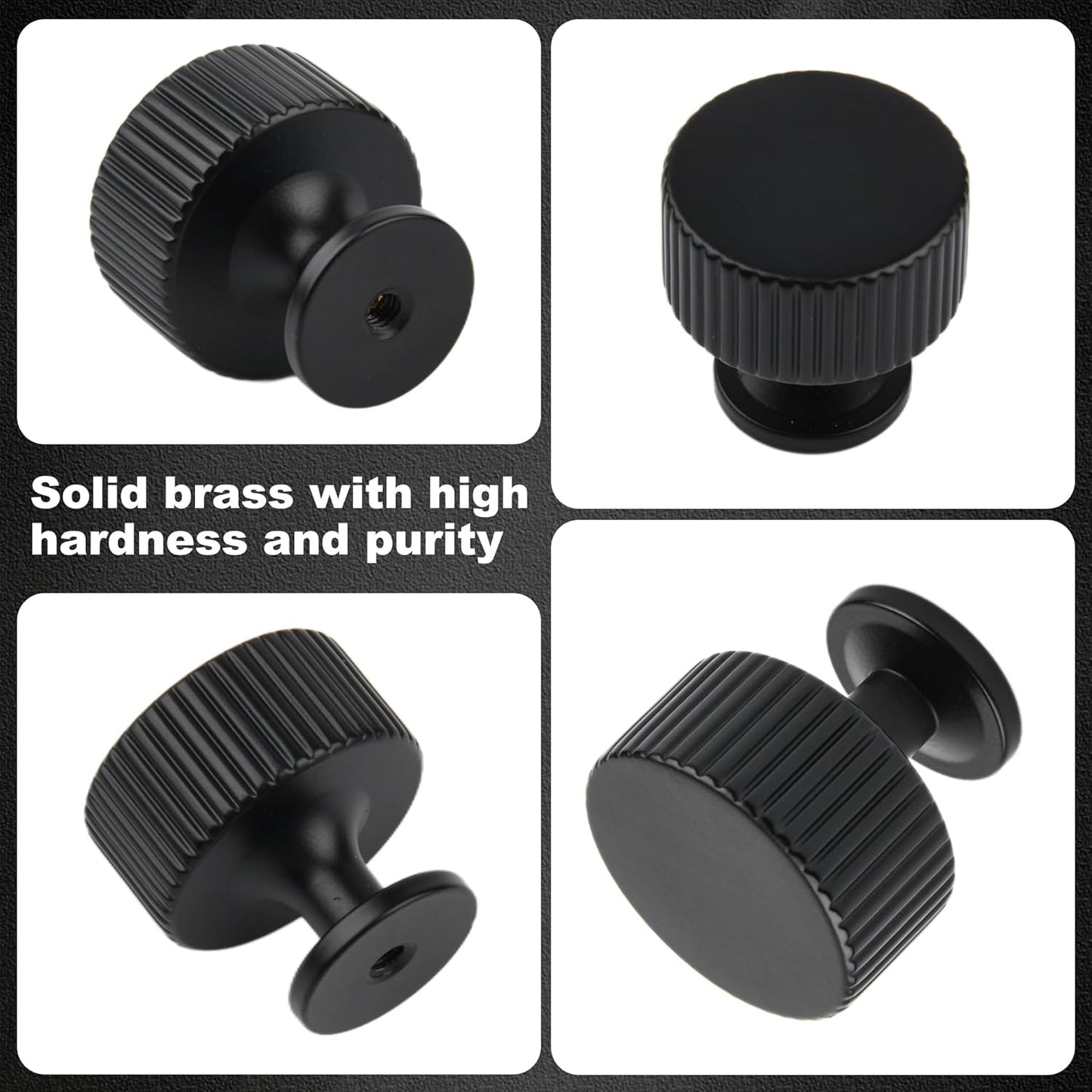 Matt Black Kitchen Cabinet Knob, 2 Pack Solid Brass Dresser Drawer Pulls, 1-1/10 Black Cabinet Knob for Cabinet Cupboard Wardrobe, Bifold Door Hardware Handles