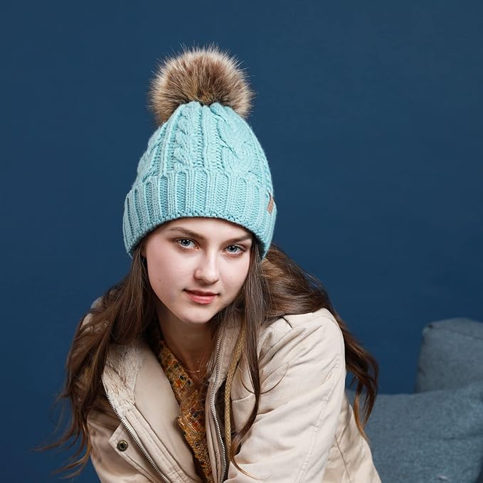 REDESS Women Winter Pompom Beanie Hat with Warm Fleece Lined, Thick Slouchy Snow Knit Skull Ski Cap