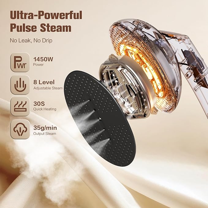 2 in 1 Steamer for Clothes 1450W Steam Station Iron Clothes Steamer Iron Handheld 8-Level Steam & Dry Ironing with LCD Display Auto-Off, Self Cleaning for Household