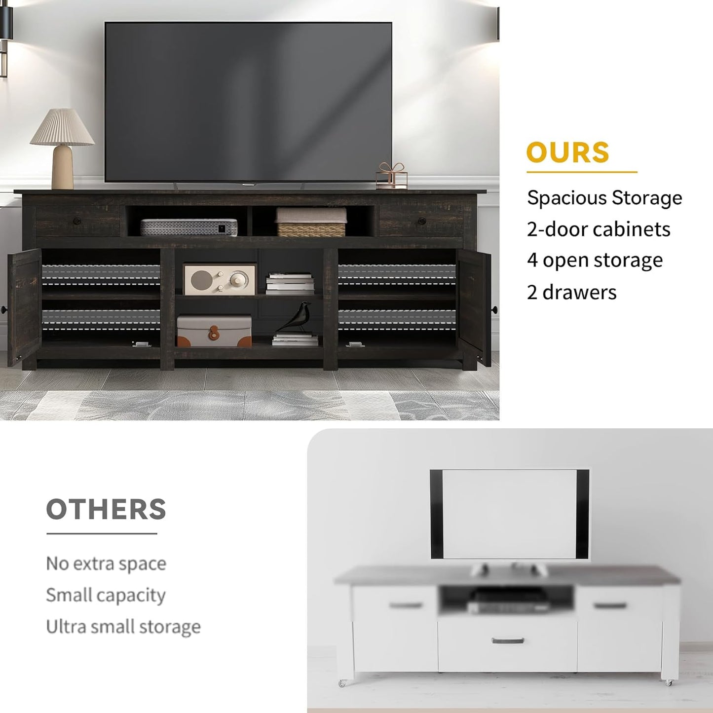 DWVO Farmhouse TV Stand for 75/80 Inches TVs, Entertainment Centers Furniture 30" Tall, TV Consoles with Storage Drawers & Power Outlet, Rustic TV Stands for Living Room, Dark Rustic Oak