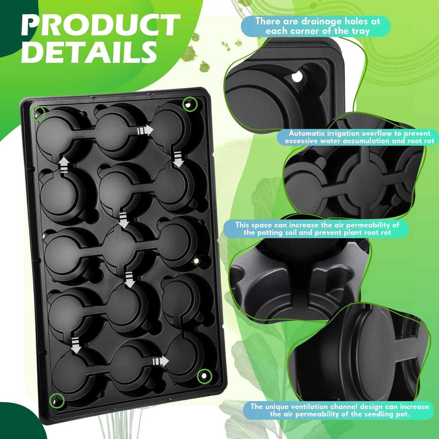 Baderke 16 Pack 15 Cell 4 Inch Round Nursery Pots Trays Thickened Durable Seedling Pots Carrying Trays for Holding Nursery Pot
