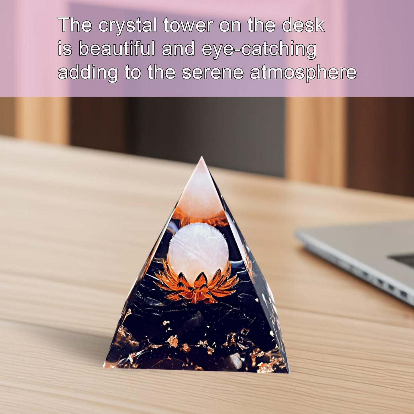 Saefheled The Flower of Life Orgone Pyramid,Natural Energy Pink Crystal&Obsidian Orgonite Crystal Healing Pyramid,for Reduce Stress, Balance Chakra,Meditation Attract Luck,Accumulate Wealth&Health