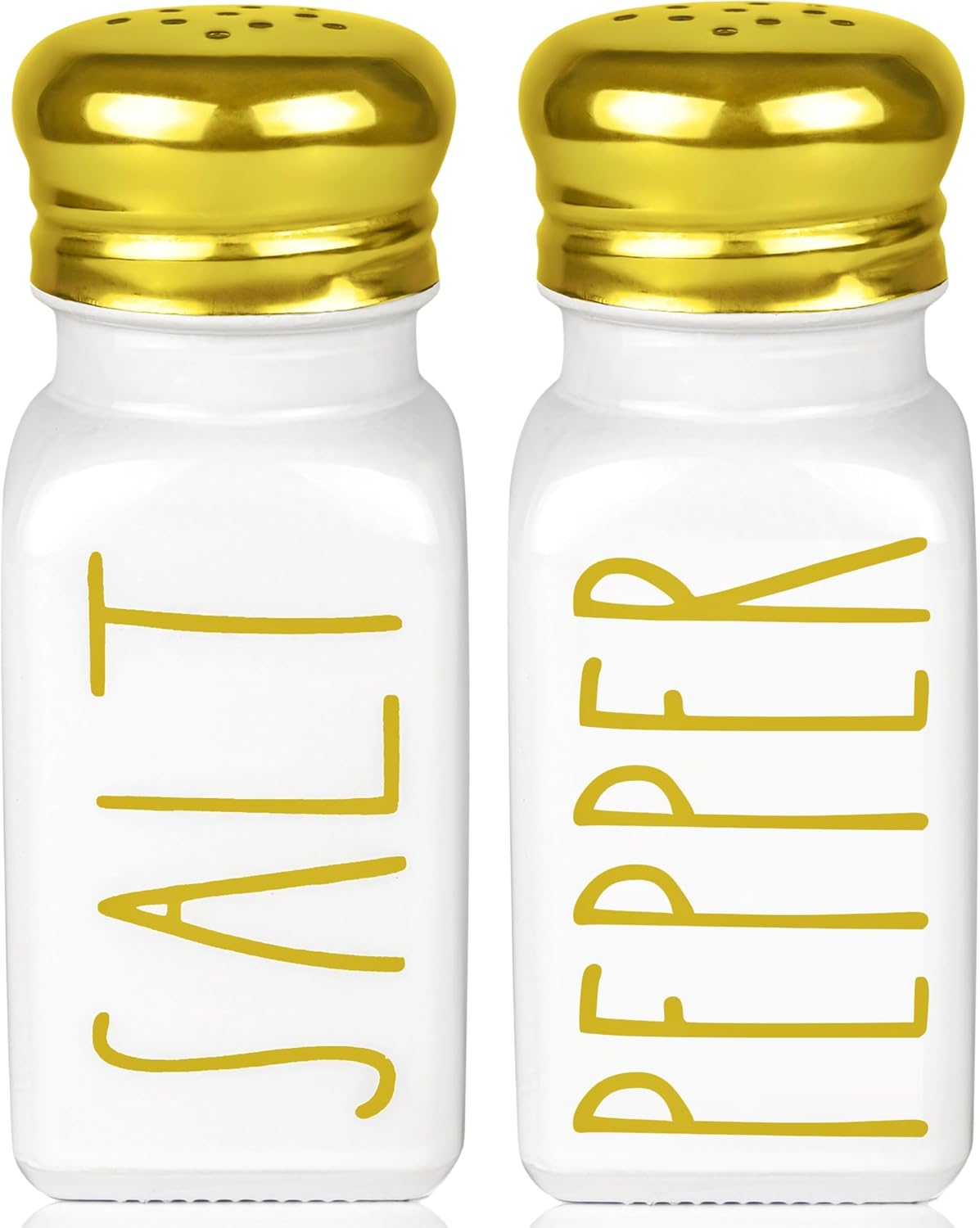 Luxury Gold Salt and Pepper Shakers Set by Brighter Barns - Glass Shakers & Stainless Steel Lid - Modern Decor for Home, Restaurant, Hotel, Wedding, Gifts - Luxury Kitchen Accessories (Gold)