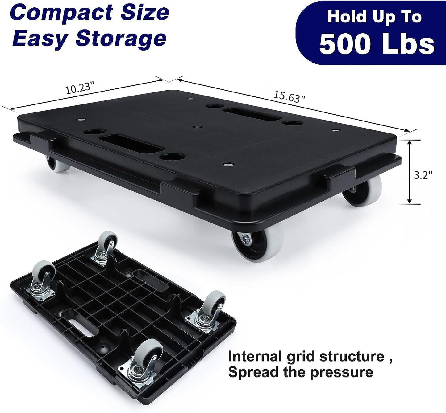 Nellyke Furniture Dolly, 2 Pack Small Flat Moving Dolly, Furniture Movers with 4 Wheels, 500Lbs Capacity, Connectable and Portable Dollies for Heavy Appliance, Black