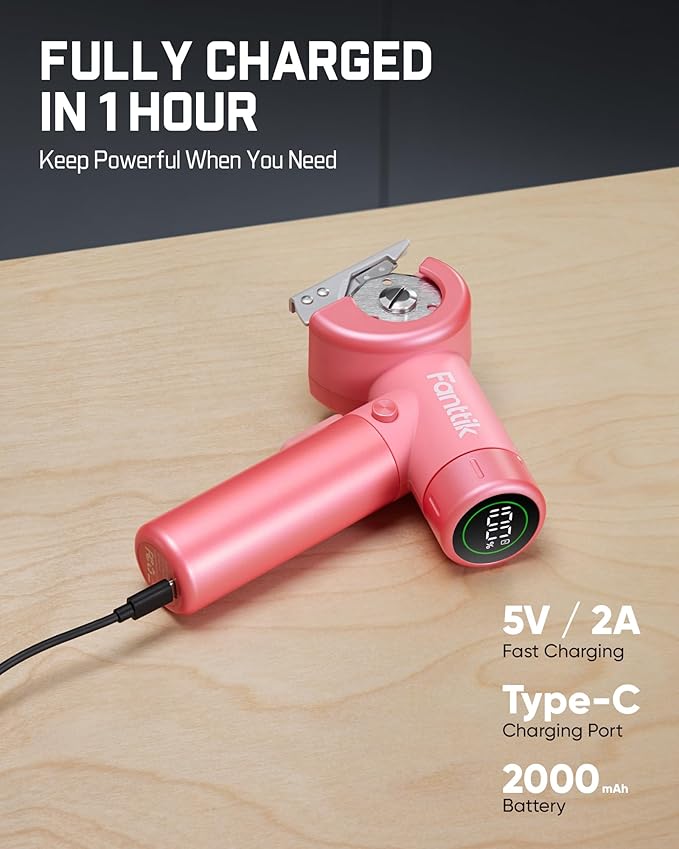Fanttik C8 Nano Easyswap Cordless Electric Scissors with LED Display, Type-C Rechargeable Cardboard Cutter with 2 Blades, EasySwap Blade Change, LED Light, for Thin Cardboard Carpet Leather, Pink