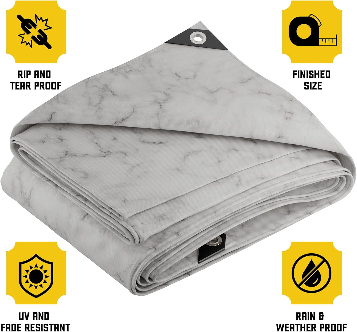 Core Tarps Extreme Heavy Duty 20 Mil Tarp Cover, Waterproof, UV Resistant, Rip and Tear Proof, Poly Tarpaulin with Reinforced Edges for Roof, Camping, Patio, Pool, Boat (Marble/White 40′ X 60′)