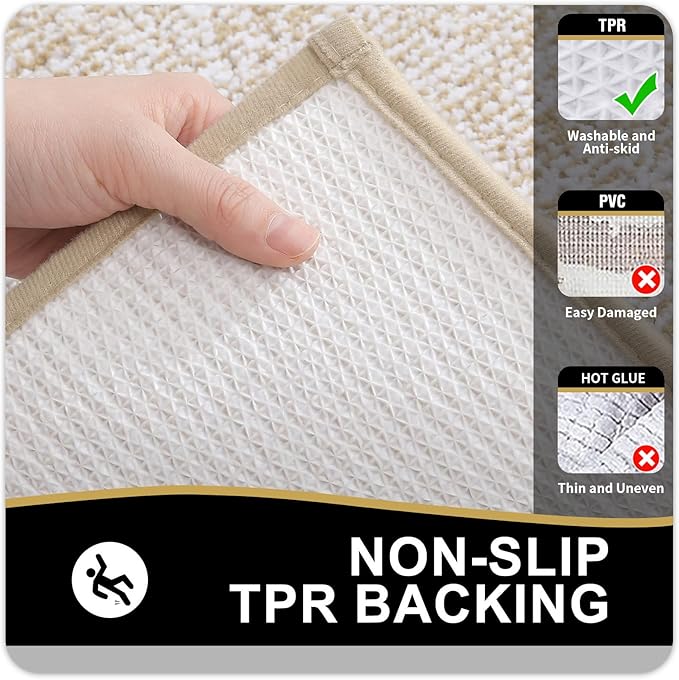 OLANLY Bathroom Rugs 59x20, Extra Soft and Absorbent Microfiber Bath Mat, Non-Slip, Machine Washable, Quick Dry Shaggy Bath Carpet, Suitable for Bathroom Floor, Tub, Shower (Runner, Beige)
