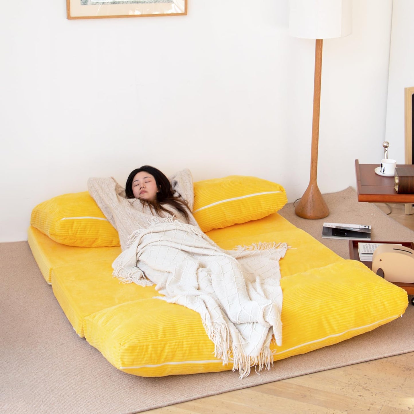 N&V Folding Matress Sofa Bean Bag Bed, Foam Filling Folding Matress Sofa, Includes Removable and Machine Washable Cover, Soft Premium Corduroy (Large, Tuscany)
