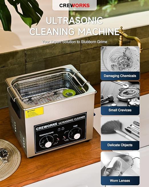 CREWORKS 10L Ultrasound Cleaning Machine with Heater and Timer, 240W Stainless Steel Ultrasonic Washing Machine, 2.6 gal Professional Ultrasound Parts Cleaning Machine for Lab Tool Glasses Auto Part