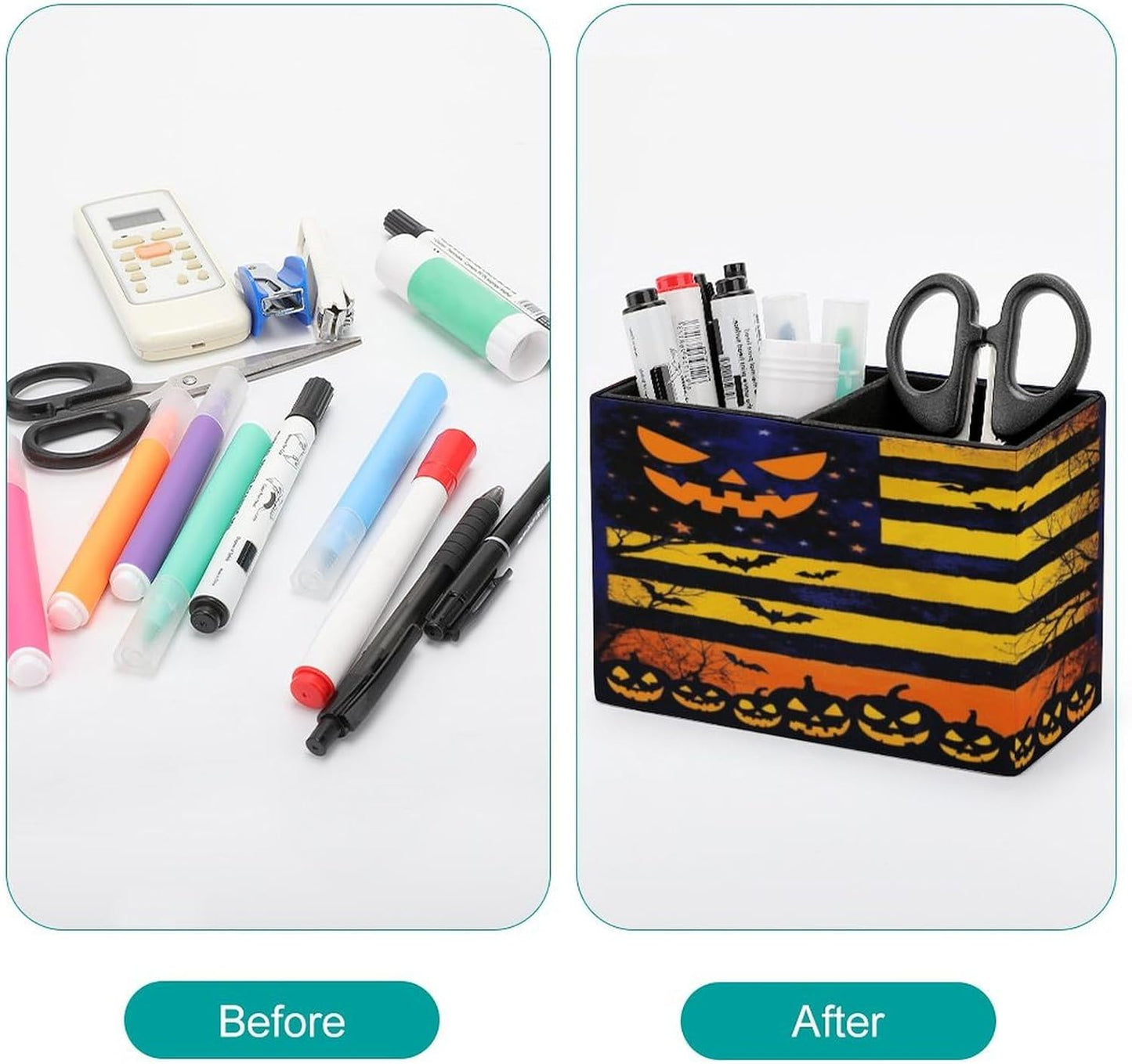 Halloween Flag Lether Pen Holder for Desk Makeup Brush Holder Office Organizer Desk Accessory for School Office