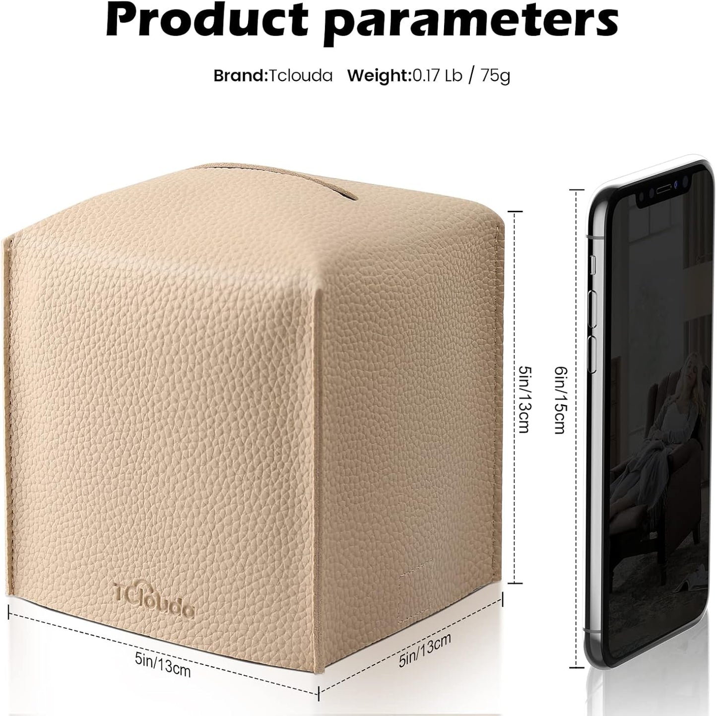 Tissue Box Cover, Tclouda, Modern PU Leather Square Tissue Box Holder for Creative Decorative, 2 Pack, Ideal for Bathrooms/Office/Car/Nightstand/Outdoor Tent/Dining Table, 5"X5"X5", Double Beige