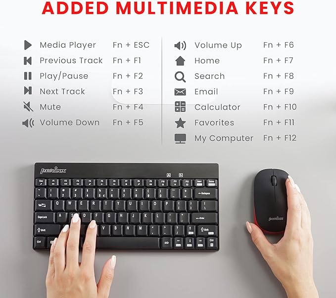 Perixx PERIDUO-712B Wireless Mini Keyboard and Mouse Set, Black, US English Layout