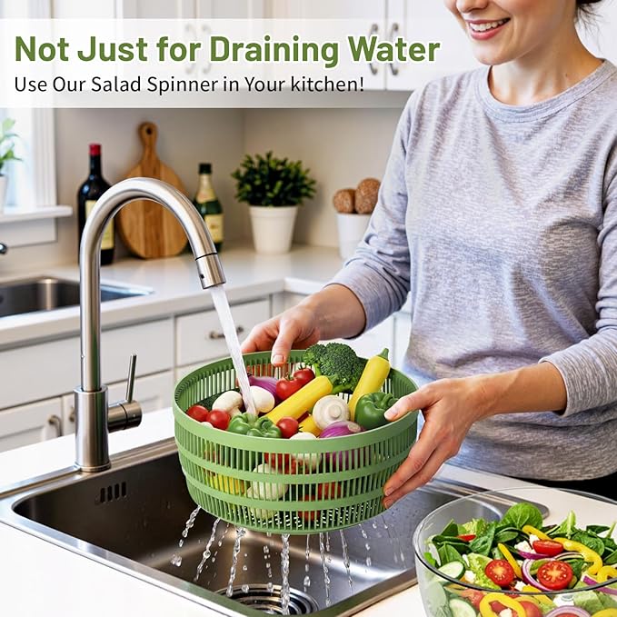 Salad Spinner, 5.3 QT Lettuce Spinner with Strainer, Fruit Cleaner with 4 Replaceable Blade for Shredding, Slicing and Pureeing, Salad Washer & Dryer for Quick Washing (Green)