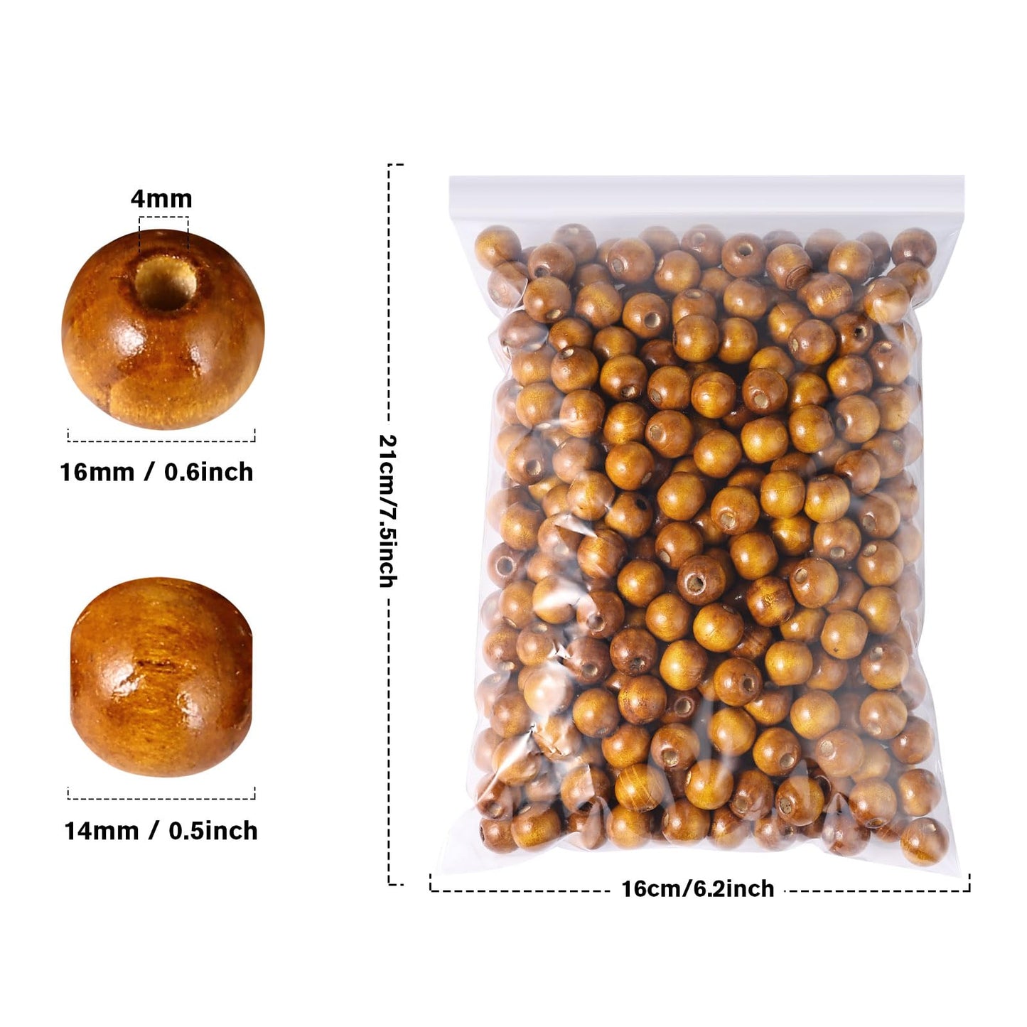 [400PCS] Coffee Wooden Beads, 16mm Large Round Coffee Painted Natural Wood Loose Spacer Beads Bulk for DIY Crafts Festival Home Party Decoration