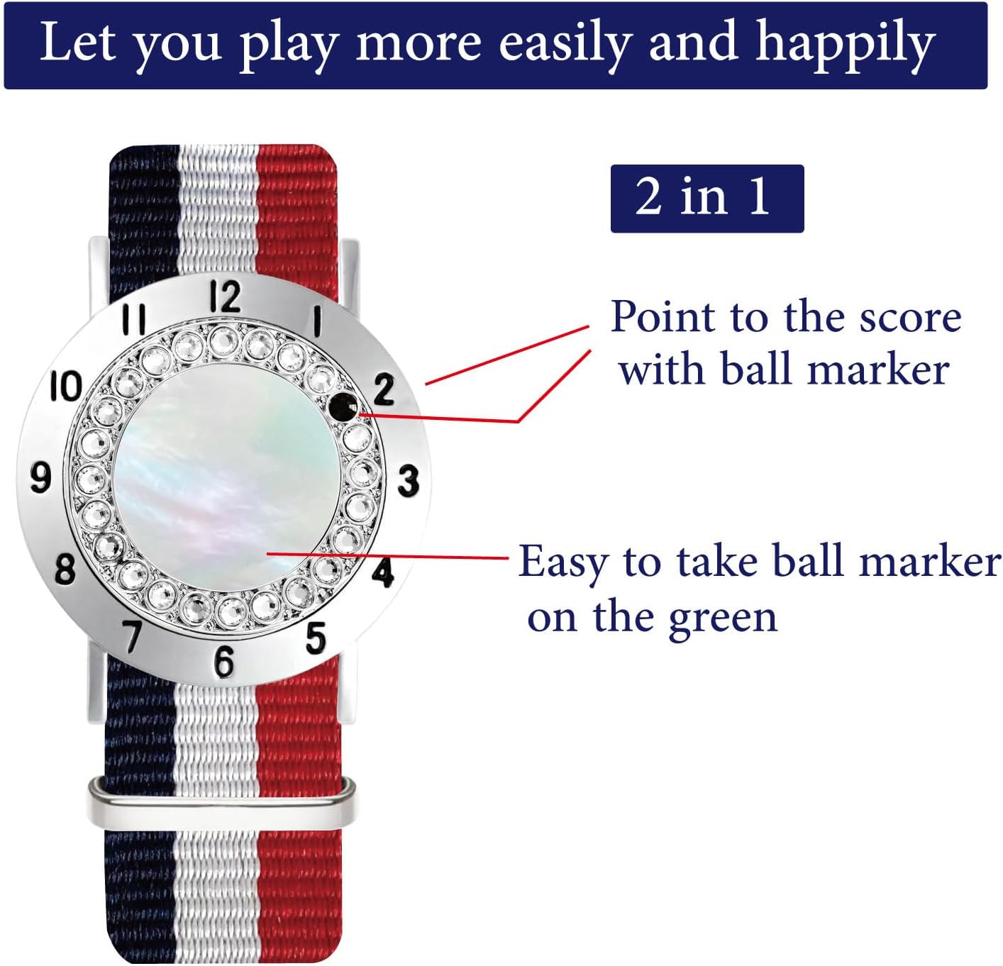 Golf Ball Marker with Golf Stroke Counter Bracelet, Pearl Crystal Ball Marker, Golf Accessories, Golf Gifts, Golf Counters for Women