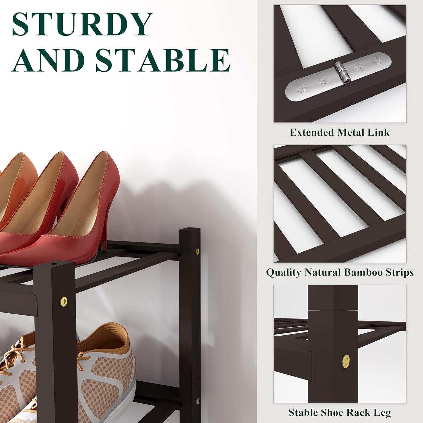 Smiry Shoe Rack, 6 Tier Bamboo Shoe Organizer, Stackable Free Standing Wooden Shoe Storage Shelf for Closet, Entryway, Front Door Entrance, Brown