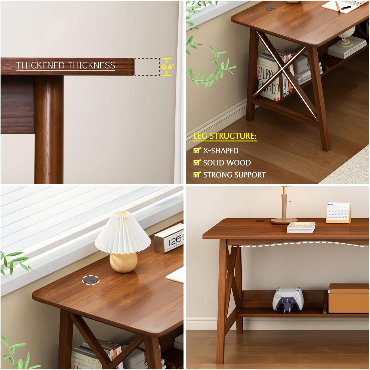 Extra Long Desk with Bookshelf - Wooden Home Office Work Study Table, 2-Person Writing Computer Workstation with Storage Shelf in Oak, 71" Wx20 Dx30 H
