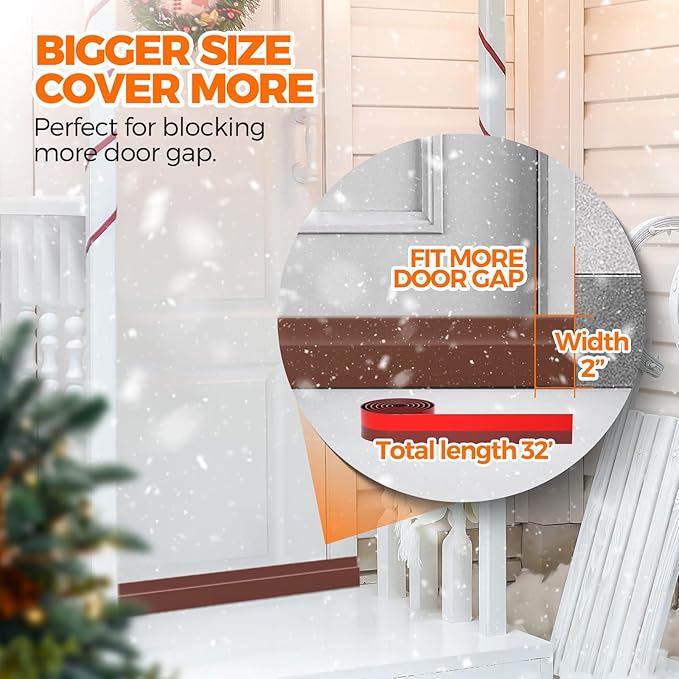 Holikme Door Draft Stopper Under Door Draft Blocker Insulator Doors Sweep Weather Stripping Noise Stopper Strong Adhesive, Brown