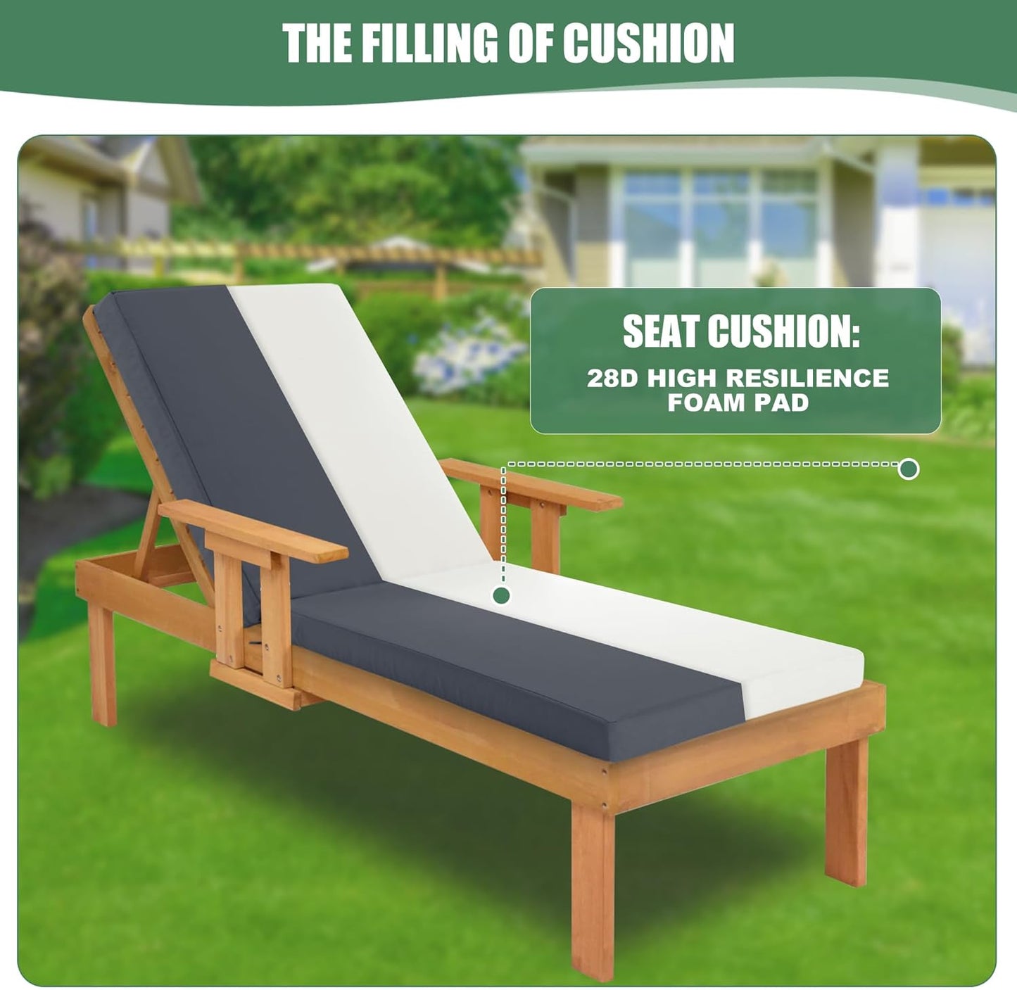 Chaise Lounge Cushions Outdoor - Waterproof and Fade Resistant Sun Lounger Replacement Cushions - Patio Lounger Pads with Removable Cover for Pool, Deck, Lawn, 80 x 26 x 3 Inch, Dark Grey