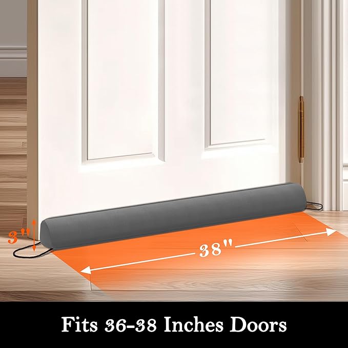 Sunolga Door Draft Stopper Blocks Hot and Cold Air with Removable Washable Cover for Bottom of Door, All-Season Seal for Noise, Light, Dust, Door Sweep for Gaps Up to 3", Home Essentials, 38", Gray