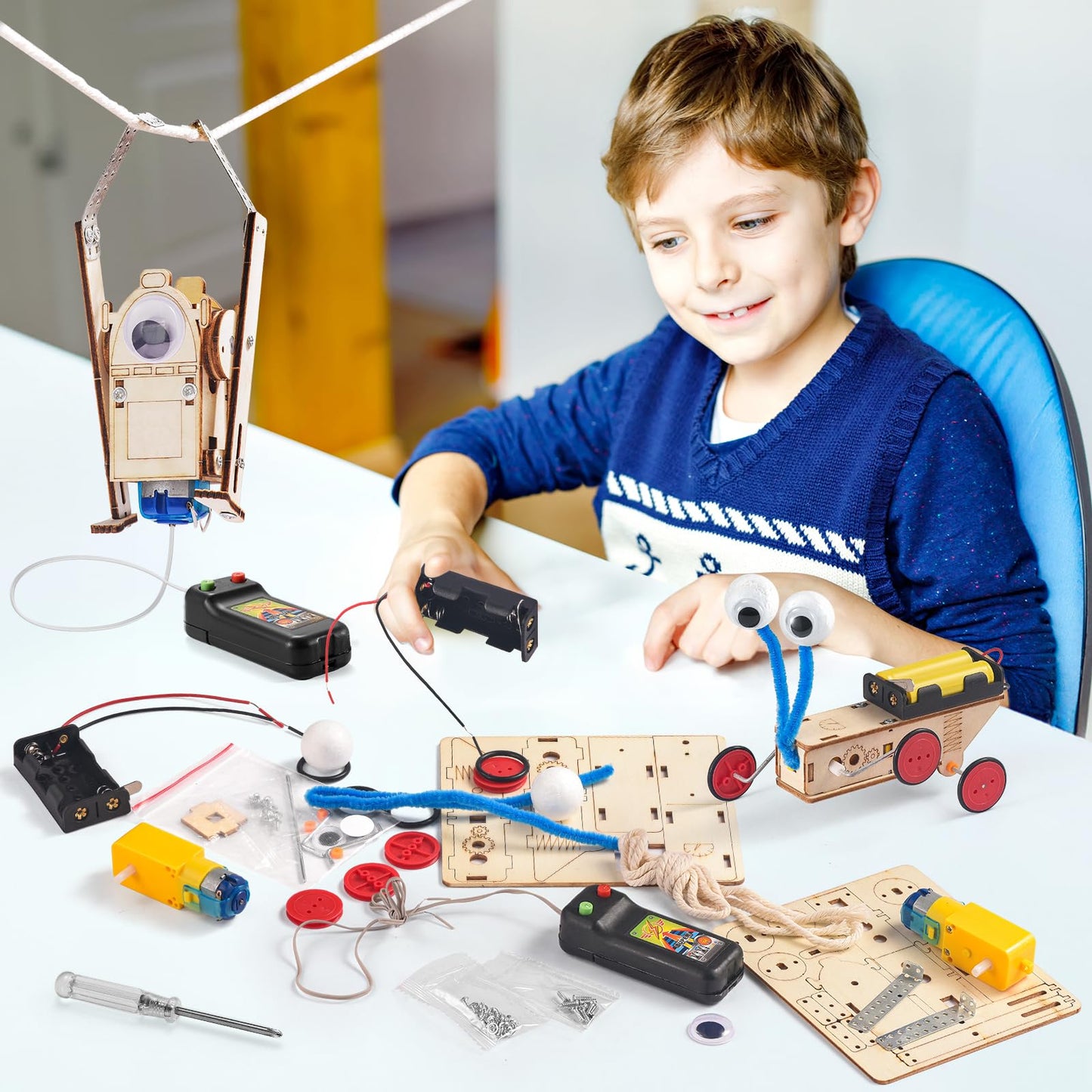 5-in-1 STEM Robot Kit for Kids Ages 8-10, Wood Building Art Crafts Kits for Boys 8-12, 3D Wooden Puzzles Robotics Models, Science Woodworking Projects Toys Birthday Gifts for 8 10 12 Year Old Girls