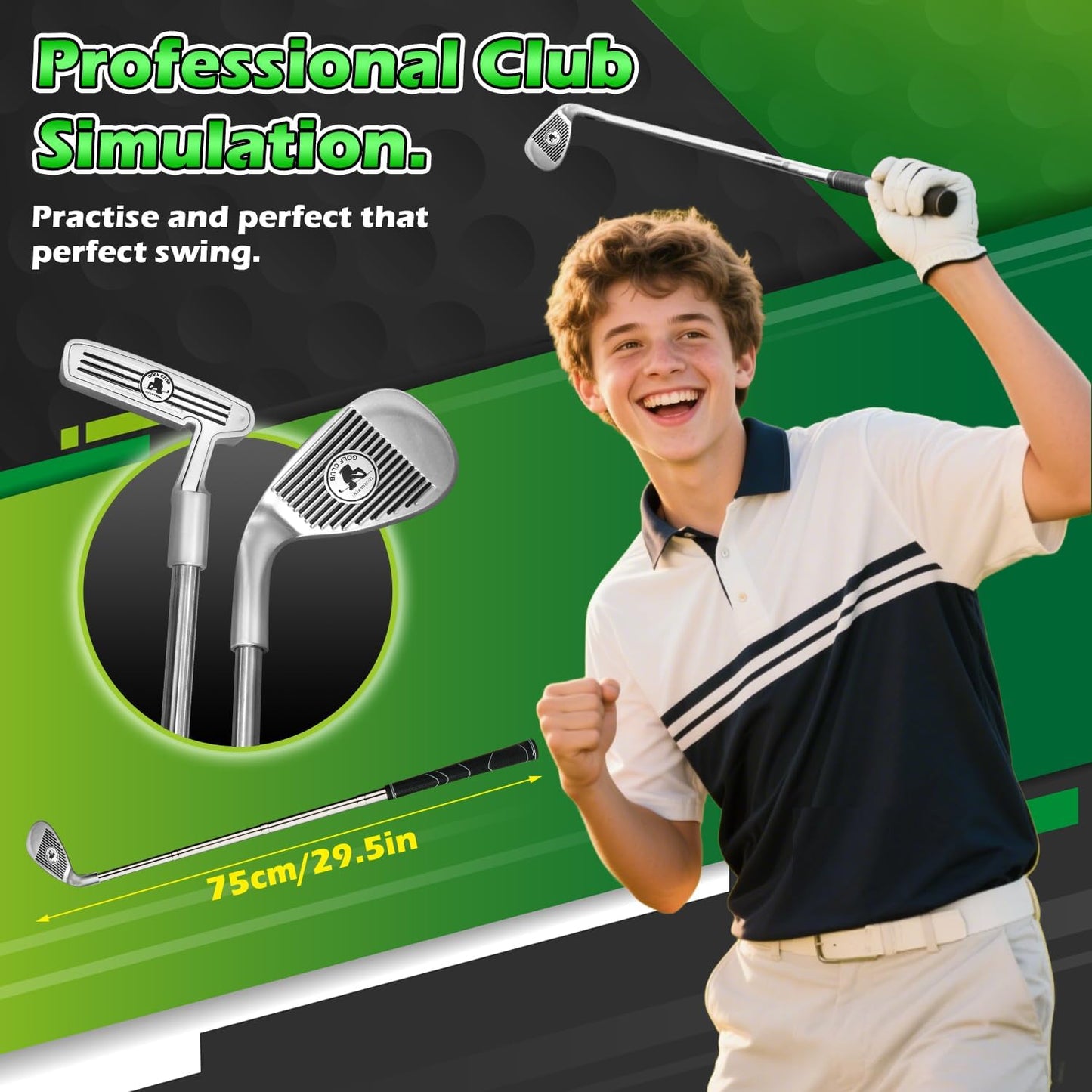 Kids Toy Golf Mat Set, Golf Putting Mat with Light up Holes, Glowing Golf Balls, Putting Green with 2 Clubs, Toy Golf Set,Golfing Mats Indoor Outdoor,Sport Game for Kids Family