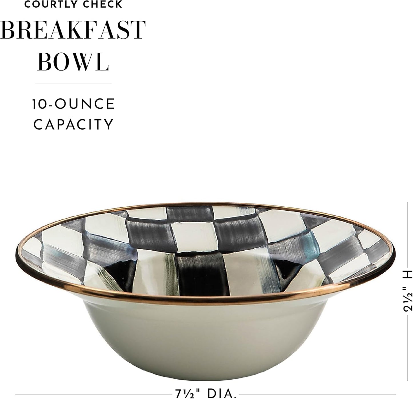 MACKENZIE-CHILDS Enamel Breakfast Bowl, Unique Soup Bowl or Cereal Bowl, Dinnerware, Black-and-White Courtly Check, Set of 1