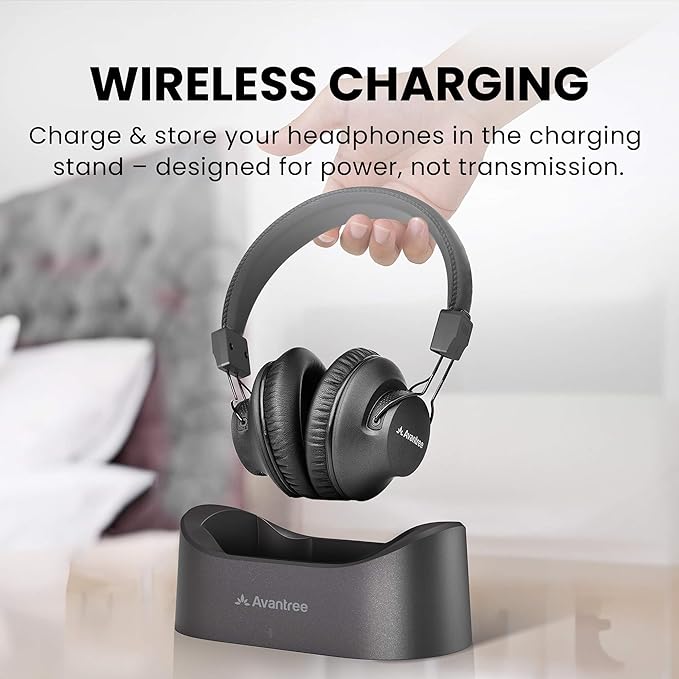 Avantree Audition 3 - Bluetooth Over-Ear Headphones with Wireless Charging Dock, 50H Battery, aptX-Adaptive, Clear Voice, Compatible with Bluetooth TVs