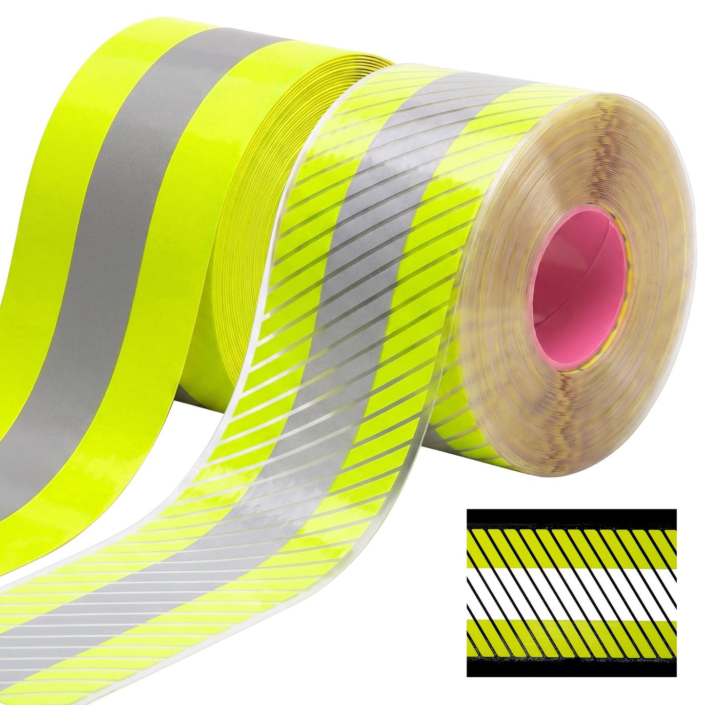 Crowye 2 Pcs 2" x 33ft/11 Yard High Visibility Reflective Heat Transfer Vinyl Tape Silver Iron on Fabric Clothing Tape Safety Heat Transfer Film Supplies for Shirts, 2 Styles(Stripe, Plain, Yellow)