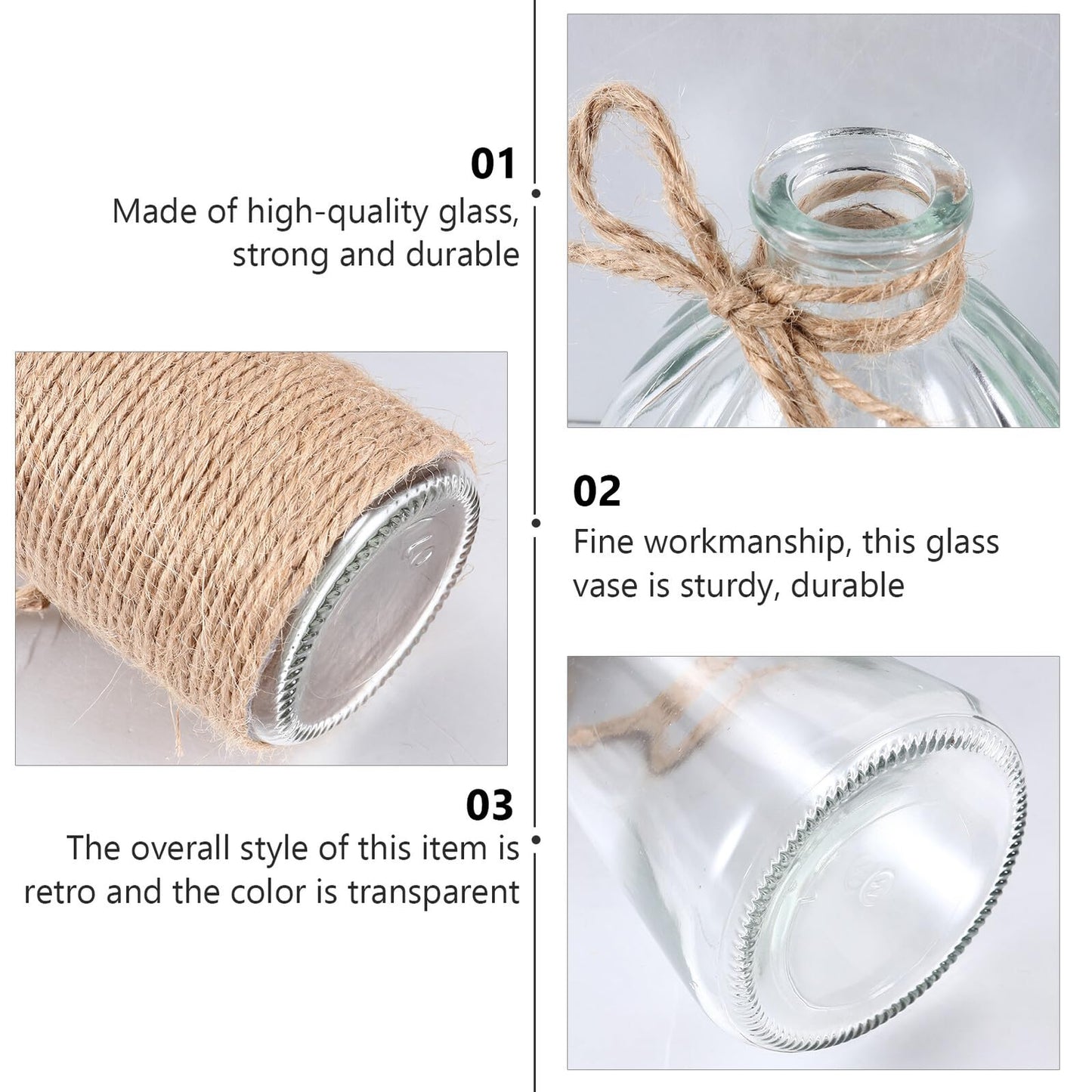 BESPORTBLE 5pcs Glass Flower Vase Set with Jute Rope, Plant Arrangement Container, Decorative Plant Terrarium, Shapes for Home Décor and Floral Display