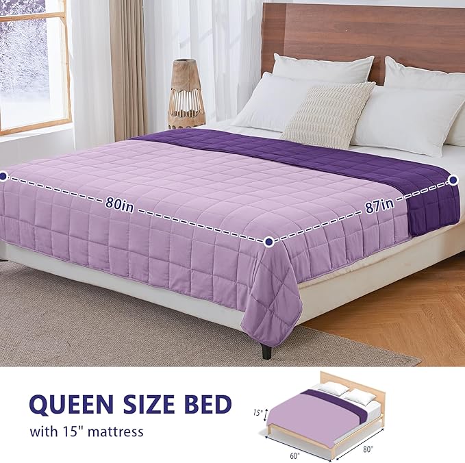 King Size Weighted Blanket for Adults (20 lbs, 80” x 87”, Purple) Cooling Heavy Blanket for Sleeping Perfect for 190-210 lbs, Breathable Blanket for Adults & Couple All Season, Machine Washable