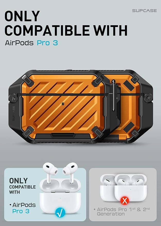 SUPCASE for AirPods Pro 3 Case with Lock & Carabiner, [IP68 Waterproof] [Military-Grade Protection] [Supports Wireless Charging] Anti-Scratch Hard Shell Cover for AirPods Pro 3rd Gen, Coral