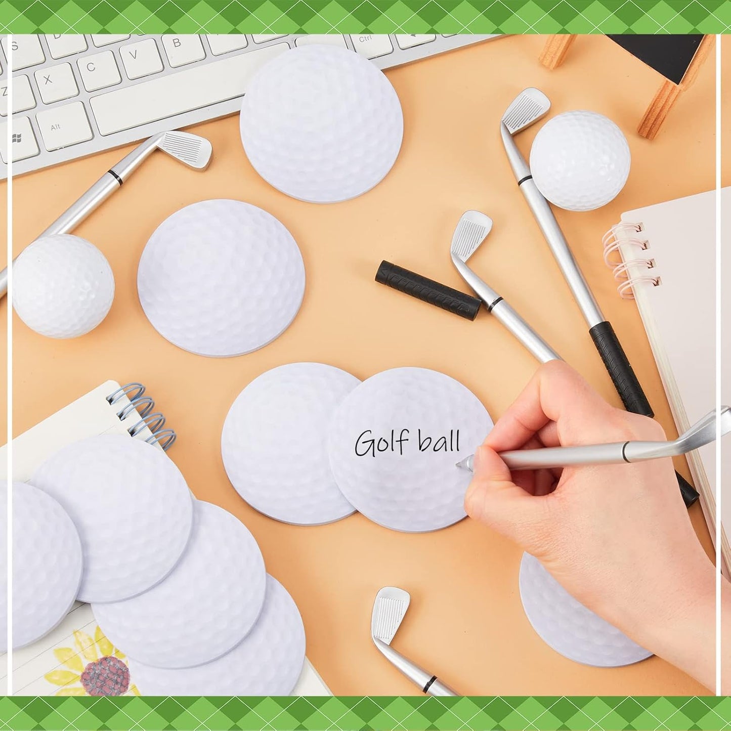 Estune 12 Pcs Ballpoint Pens and 12 Pads Sticky Notes Cool Party Favors Mini Decorative Pens Funny Sports Club Props Black Gel Ink for Office Coworkers (Golf Style, Silver, Black)
