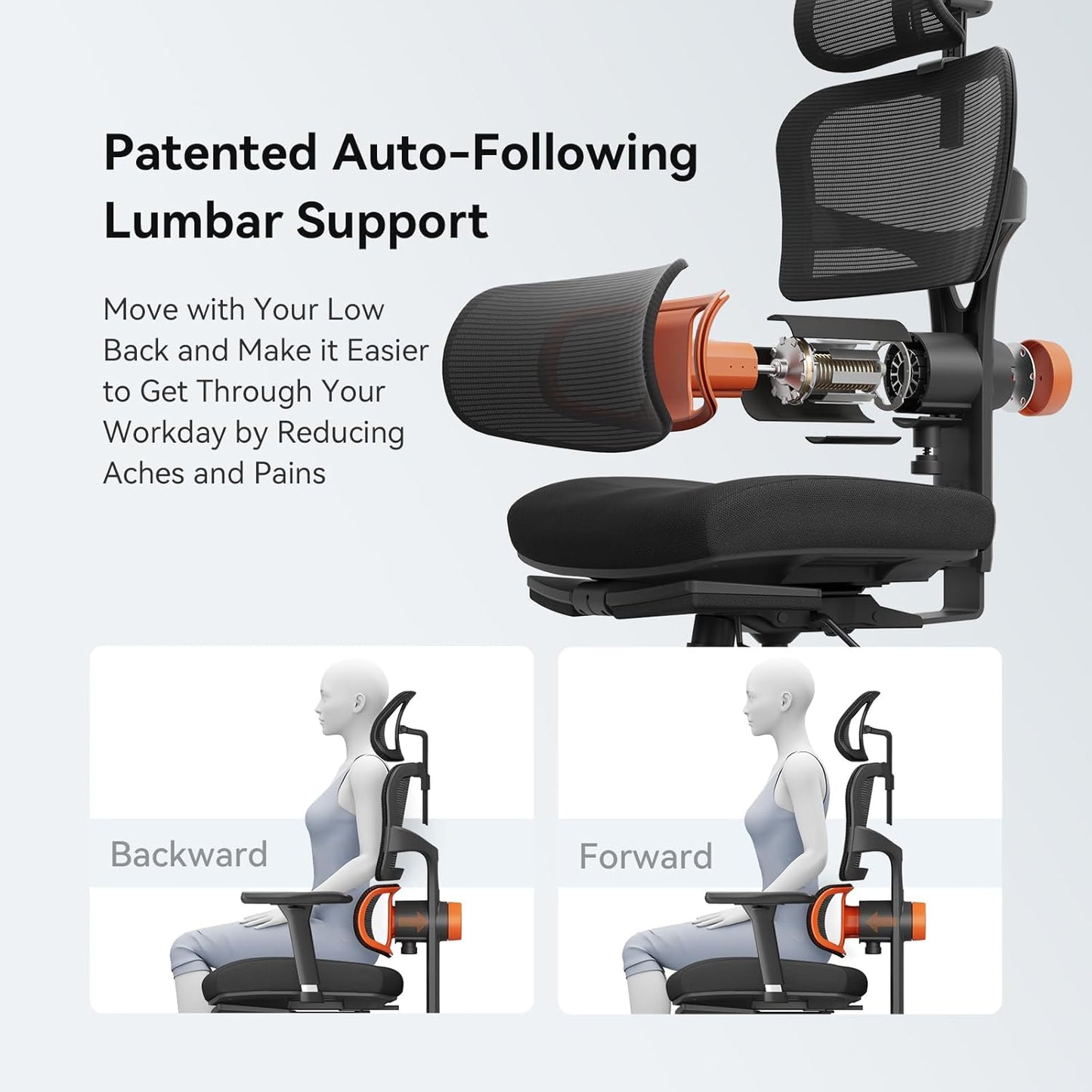 Newtral Office Chair Ergonomic - Home Office Desk Chair, Auto-Following Lumbar Support, 4D Armrest, Seat Depth and Height Adjustable for Long Time Sitting (with Footrest, Black)