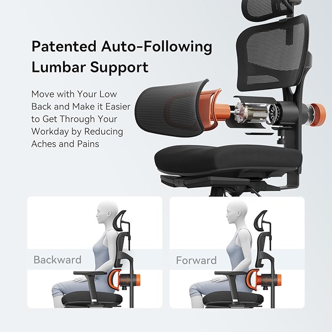 Newtral Office Chair Ergonomic - Home Office Desk Chair, Back Pain Chair with Auto-Following Lumbar Support, 4D Armrest, Seat Depth and Height Adjustable (Foot Rest + Laptop Tray, Black)