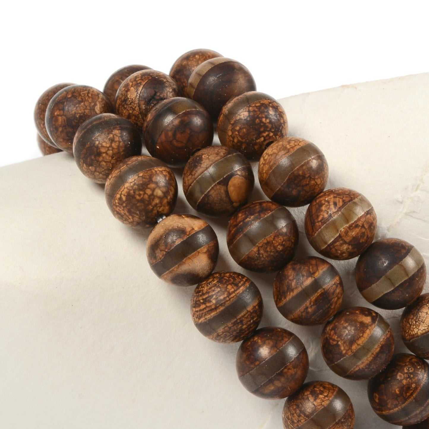 Justinstones Matte Green Brown Tibetan Agate Dzi Stripe Gemstone 10mm Round Beads Stretch Bracelet 7 Inch Unisex
