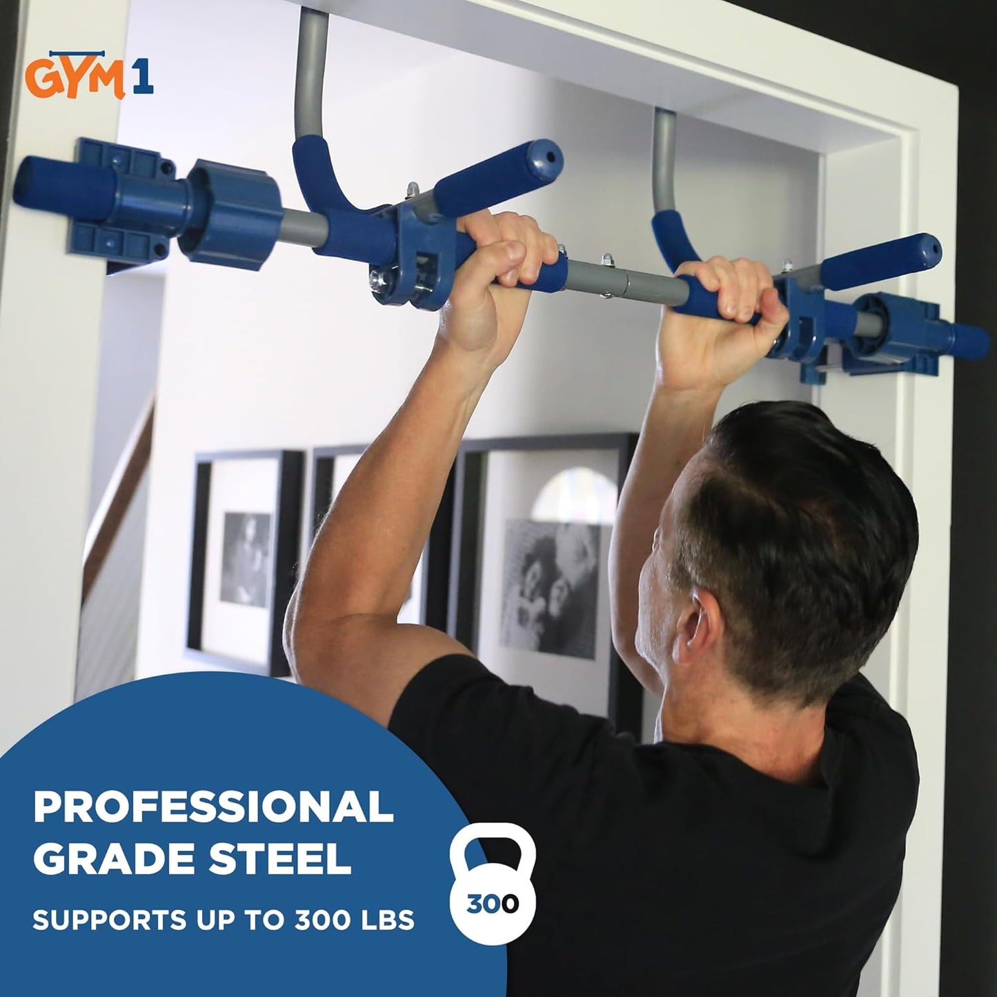 Gym1 6-Piece Doorway Gym Indoor Playground - 6-Piece, Blue - Indoor Playset with Sensory Swing, Pull-Up Bar & Rings, Trapeze, Ladder & Knotted Rope