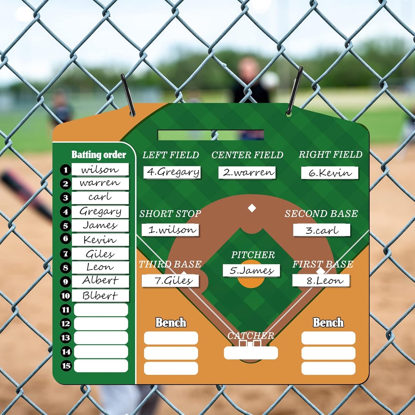 Geyee 34 Pcs Magnetic Baseball Lineup Board for Coach, Erases Easily Magnetic Dugout Board Softball Coaching Board with 30 Lineup Cards 2 Snap Hooks and Marker Pen
