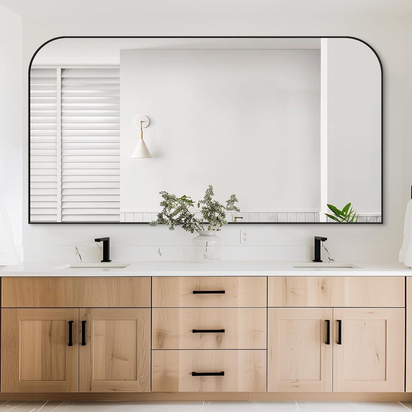 Bathroom Mirror, Wall Mirrors, Black Metal Framed Wall-Mounted Mirrors, Bathroom Vanity Mirror for Over Sink, Living Room, Bedroom, Entryway, 60x30 Inch, Black