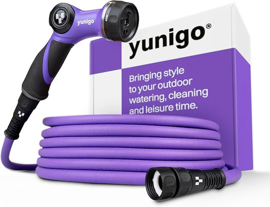 RELAX 100ft Expandable Purple Garden Hose – Lightweight No-Kink Design with Durable Aluminum Fittings, Spray Nozzle & Hose Mender for Home & Garden Watering