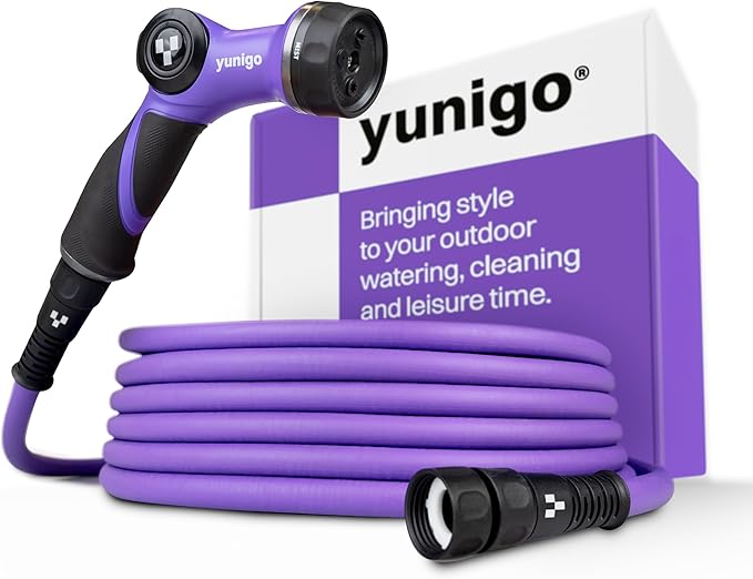 RELAX 50ft Expandable Purple Garden Hose – Lightweight No-Kink Design with Durable Aluminum Fittings, Spray Nozzle & Hose Mender for Home & Garden Watering