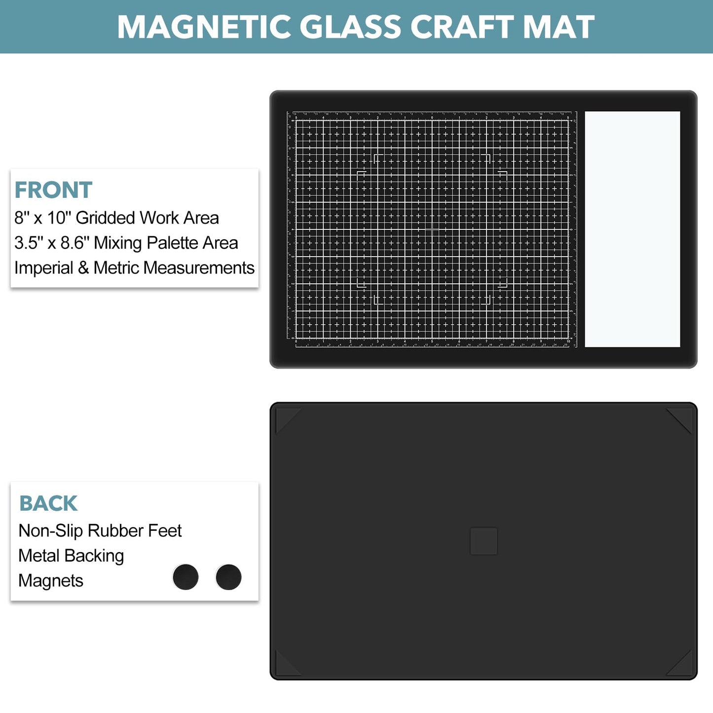 BAOFALI Magnetic Glass Craft Mat; 15.75"x10.24"Heat Resistant Glass Media Cutting Mat W/MagnetsGridlines and Measurements; for Cutting, Stamping, Mixed Media, Heat Embossing and Hot Glue Projects
